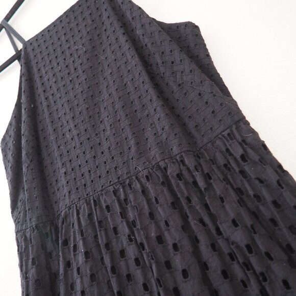 LOFT Black Eyelet Spaghetti Strap Sleeveless Midi Dress sz 2 - Picture 5 of 7
